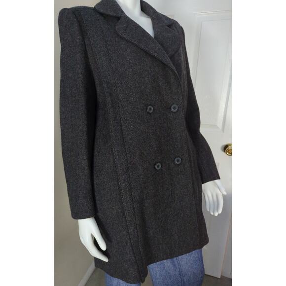 VTG ALORNA Black Wool Blend Double Breated Button Up Fitted Jacket Women size M - Picture 8 of 8